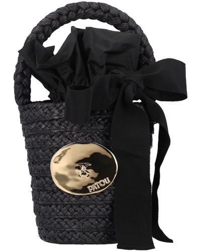 Patou Raphia Bucket Bag - Black
