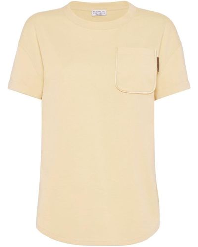Brunello Cucinelli Shiny Tab Cotton T-Shirt - Natural