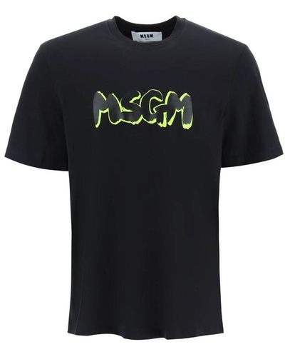 MSGM T-shirt With Brushed Logo And Fluo Shadow - Black