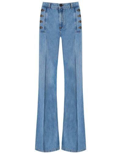 Twin Set Light Flared Jeans With Buttons - Blue
