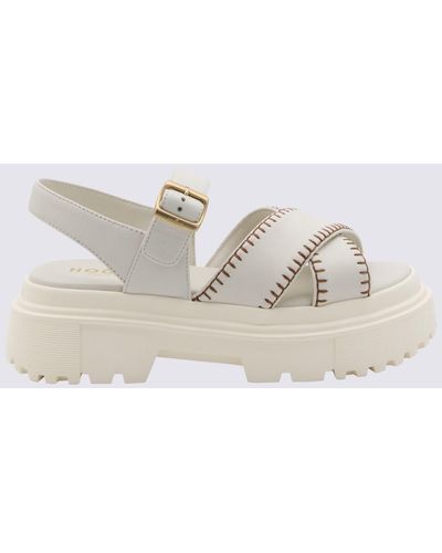 Hogan White And Brown Leather Sandals