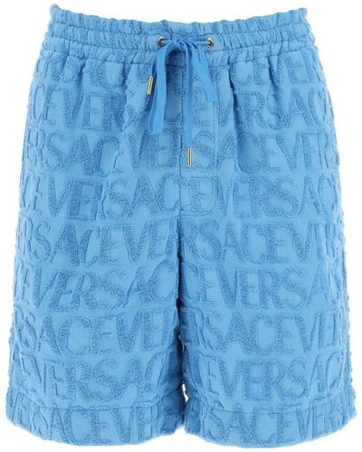 Versace Allover Terry-cloth Shorts - Blue