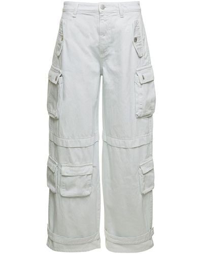 ICON DENIM 'rosalia' White Low Waisted Cargo Jeans With Patch Pockets In Cotton Denim Woman - Gray