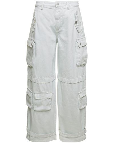 ICON DENIM 'rosalia' White Low Waisted Cargo Jeans With Patch Pockets In Cotton Denim Woman - Grey