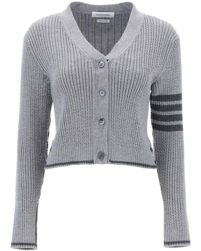 Thom Browne 4 Bar Baby Cable Cropped Cardigan - Grey