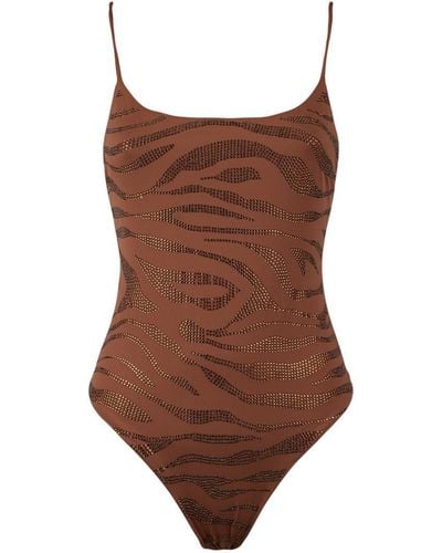 Saint Barth One-Piece Swimsuit With Rhinestones - Brown