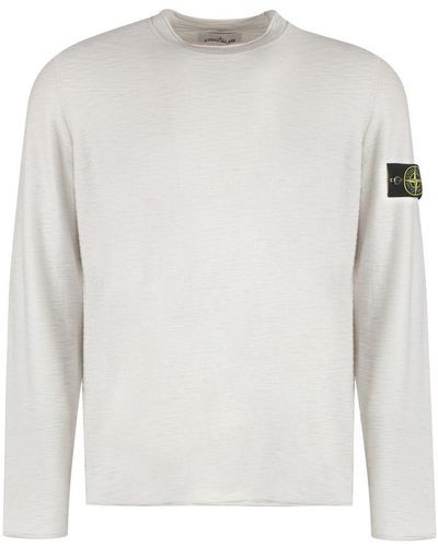Stone Island Wool-Blend Crew-Neck Sweater - White