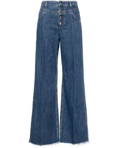 Liu Jo Flared Cotton Jeans With Frayed Hem - Blue