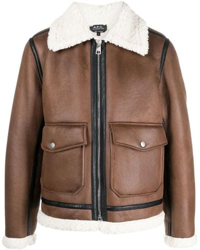 A.P.C. Faux-shearling Trim Bomber Jacket - Brown