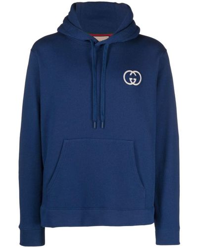 Gucci Logo Cotton Hoodie - Blue