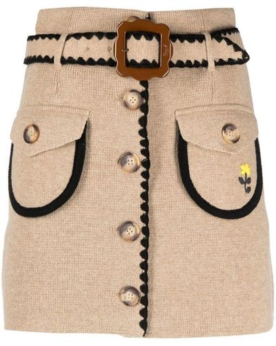 Cormio Helga Belted Button-up Wool Skirt - Natural