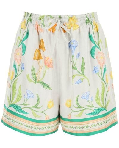 Casablanca L'arche Fleurie Silk Shorts - Green