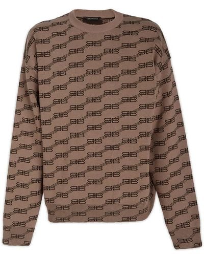 Balenciaga Monogram Cotton Sweater - Brown
