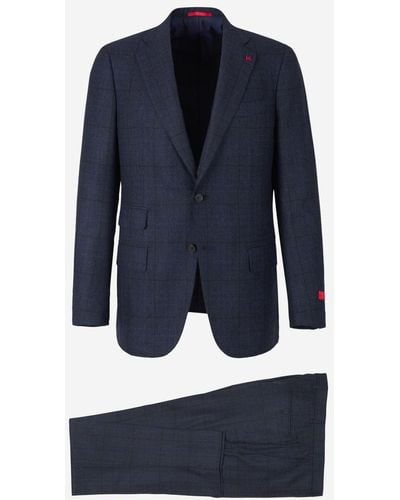 Isaia Checked Wool And Cashmere Suit - Blue