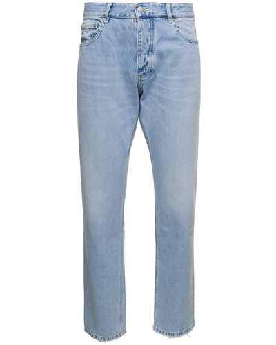 ICON DENIM 'kanye' Light Blue 5-pocket Jeans With Logo Patch In Cotton Denim Man