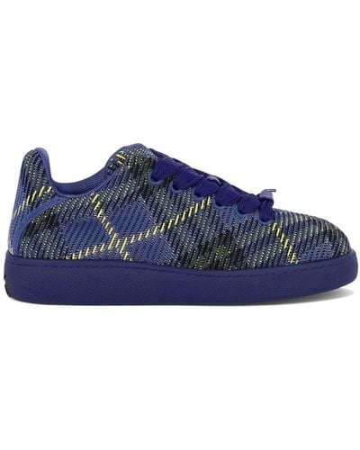 Burberry Checked Knitted Sneakers - Blue