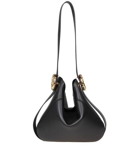 Lanvin Leather Hobo Shoulder Bag With Side Buckles - Black
