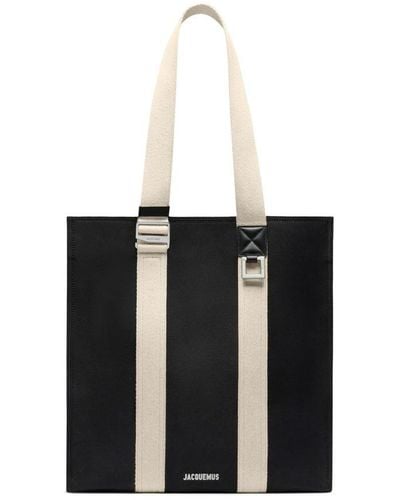 Jacquemus Grosgrain Messenger Tote Bag, Fringed Detailing, Xs Size. - Black