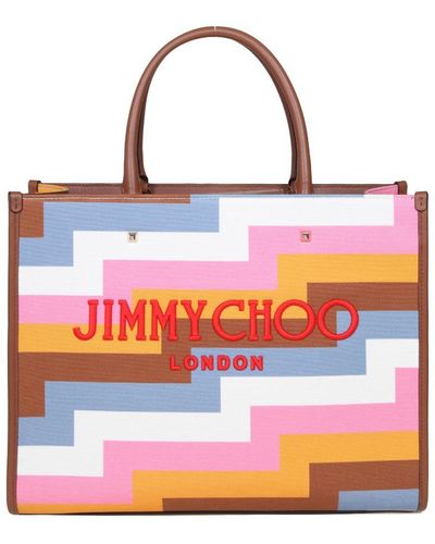 Jimmy Choo Avenue M Tote In Multicolour Canvas And Leather - Orange