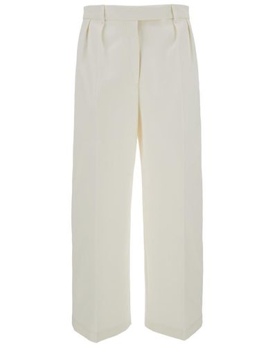 Thom Browne White Relaxed Pants With 4bar Rwb Detail In Cotton Woman