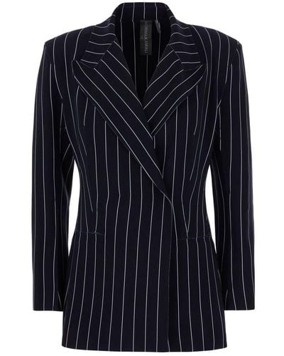 Norma Kamali Pinstriped Double-Breasted Jacket - Blue