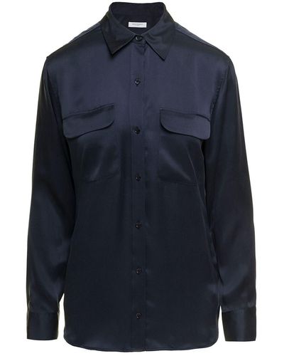 Equipment 'signature' Navy Blue Long Sleeves Shirt In Silk