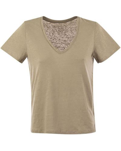 Majestic Filatures Linen V-neck T-shirt With Short Sleeves - Multicolour