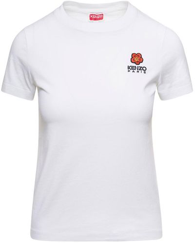 KENZO Crewneck T-shirt With Logo Embroidery In Cotton Woman - White