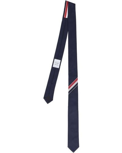 Thom Browne Striped Detail Tie - Blue