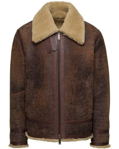 DSquared² Jacket With Shearling Collar In Leather - Brown