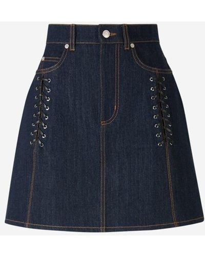 Alexander McQueen Lace Denim Mini Skirt - Blue