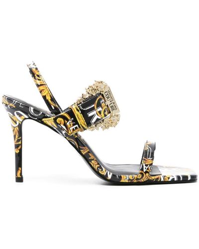 Versace Jeans Couture Emily 85mm Barocco-print Sandals - Metallic