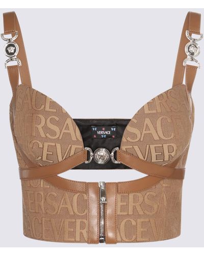 Versace Brown Cotton And Leather Top