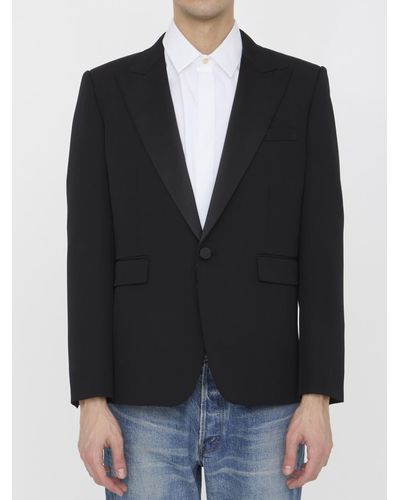 Saint Laurent Tuxedo Jacket In Grain De Poudre - Black