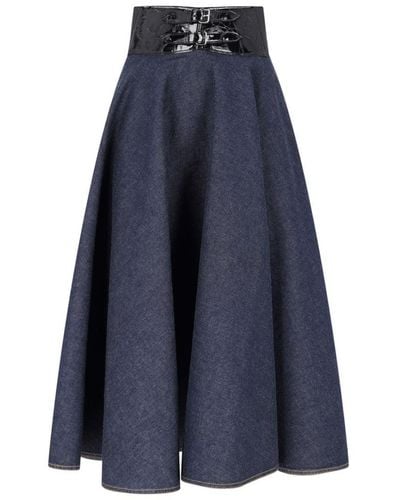 Alaïa Denim Long Skirt - Blue