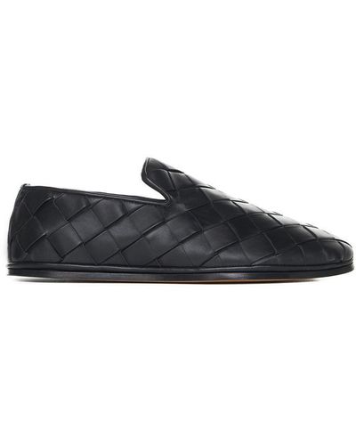 Bottega Veneta Intrecciato Leather Flat Slippers - Black