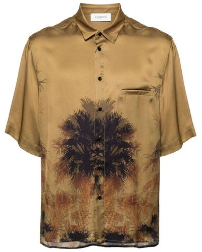 Laneus Palm Tree Print Shirt - Natural