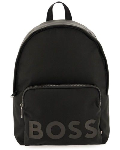 BOSS Recycled Fabric Backpack With Rubber Logo - Black