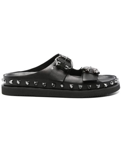 Ash Ulla Studded Leather Slide Sandal - Black