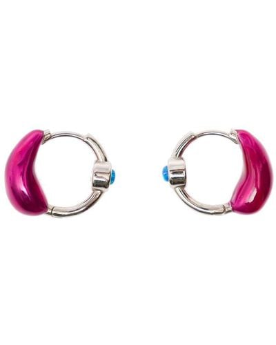 Panconesi 'lava' Silver Hoops Earrings With Fuchsia Detail In Rhodium Plated Brass Woman - Pink