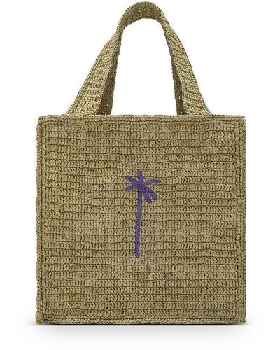 Manebí Woven Straw Shopping Bag With Palm Embroidery - Green
