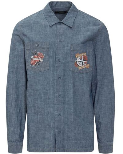 The Seafarer Denim Shirt With Prints - Blue