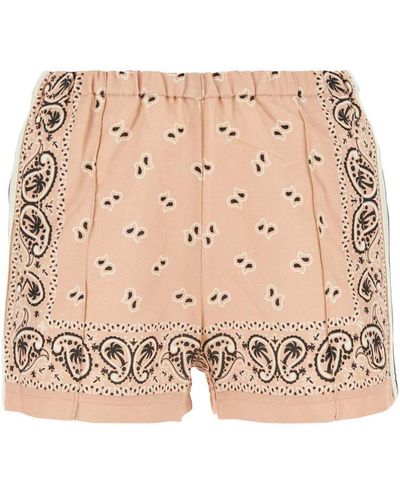 Palm Angels Printed Linen Blend Shorts - Natural