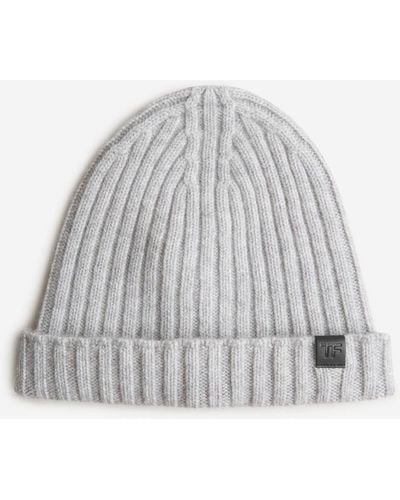 Tom Ford Cashmere Ribbed Beanie - White