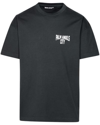 Palm Angels 'pa City' Grey Cotton T-shirt - Black