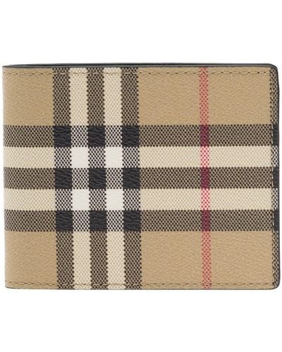 Burberry Beige Bi-fold Wallet With Check Motif In Cotton Blend Man - Grey