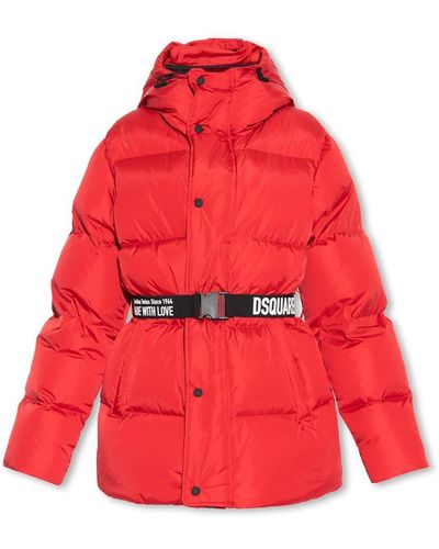 DSquared² Hooded Belted Puffer Jacket - Red