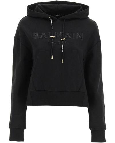Balmain Cropped Hoodie With Logo - Black
