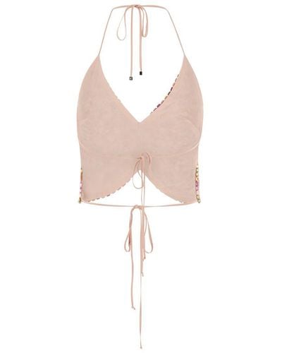 Blumarine Butterfly Cropped Top With Rhinestones - Pink