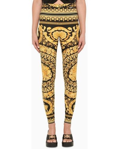 Versace Black And Gold Leggings With Baroque Print - Yellow